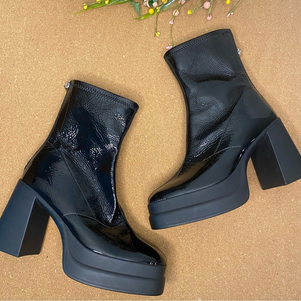 Free People Leather Double Stack Mid Calf Platform Boots Size 8 - Picture 4 of 14